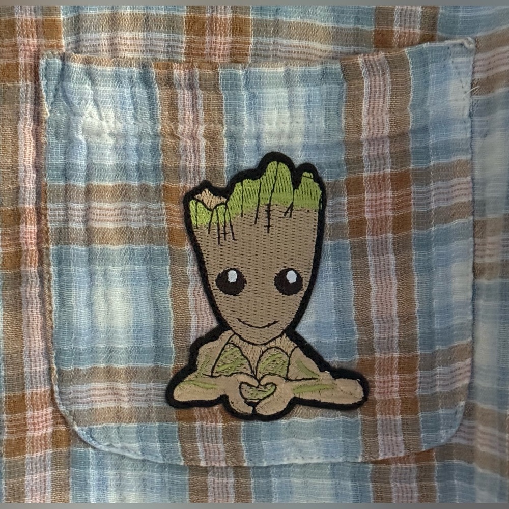 Custom Upcycled GROOT Colorful Graphic Tee On Women’s Gauzy Shirt Size L OOAK - Picture 4 of 5